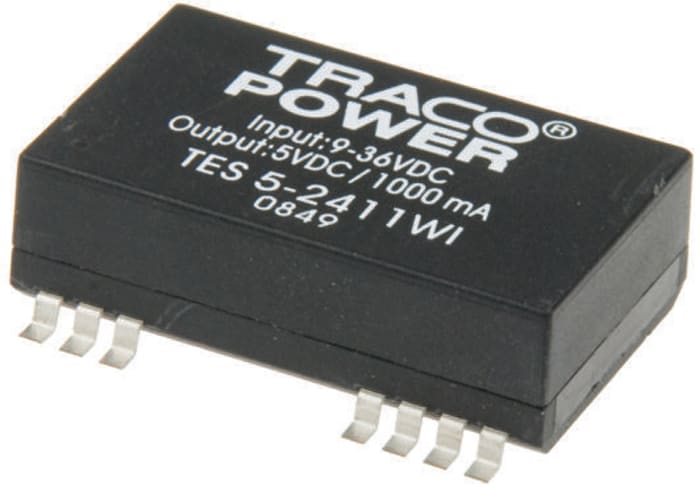 TRACOPOWER TES 5WI DC-DC Converter, ±5V dc/ ±500mA Output, 9 → 36 V dc Input, 5W, Surface Mount, +71°C Max Temp