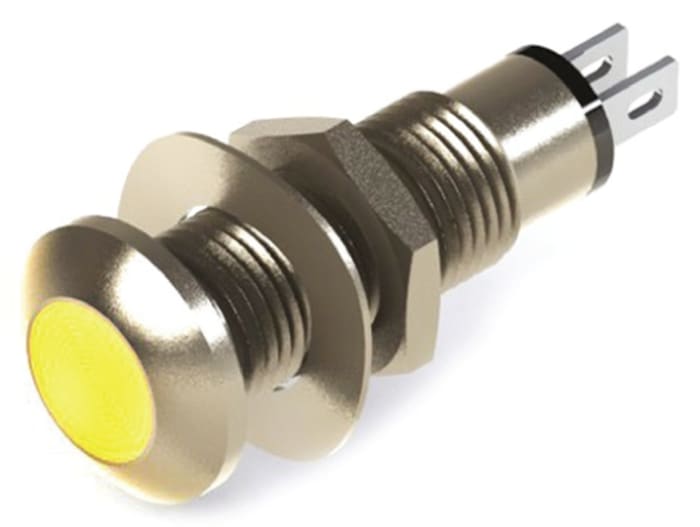Marl Yellow Panel Mount Indicator, 110V ac, 8.1mm Mounting Hole Size, Solder Tab Termination