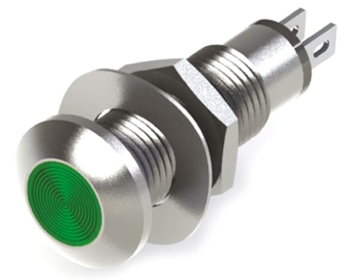 Marl Green Indicator, 110V ac, 8.1mm Mounting Hole Size, Solder Tab Termination