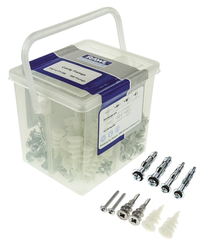 FKTCTY100 RawlPlug Cavity Fixing Kit, 110 piece Wall Anchor kit