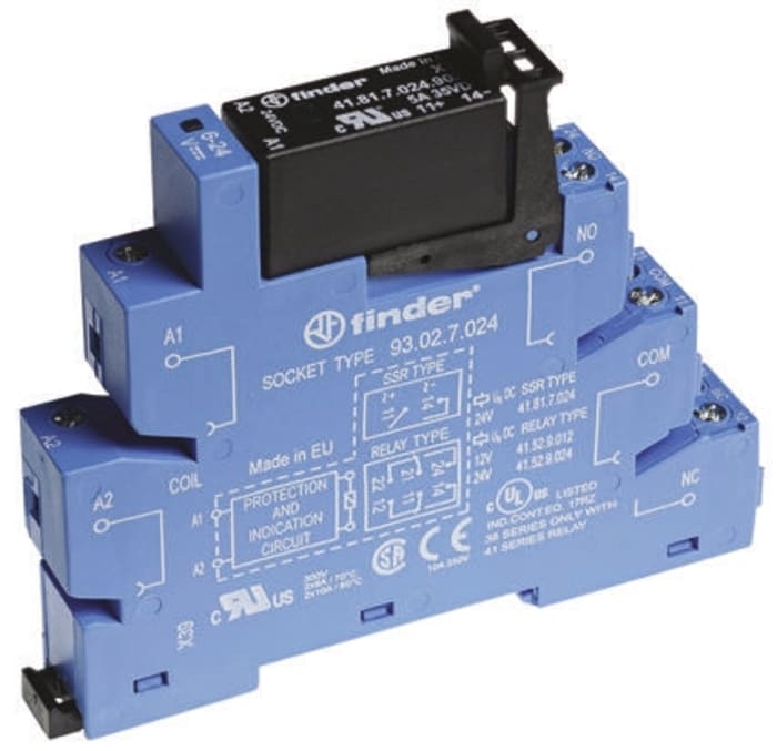 Finder 38 Series Interface Relay, DIN Rail Mount, 24V dc Coil, SPST