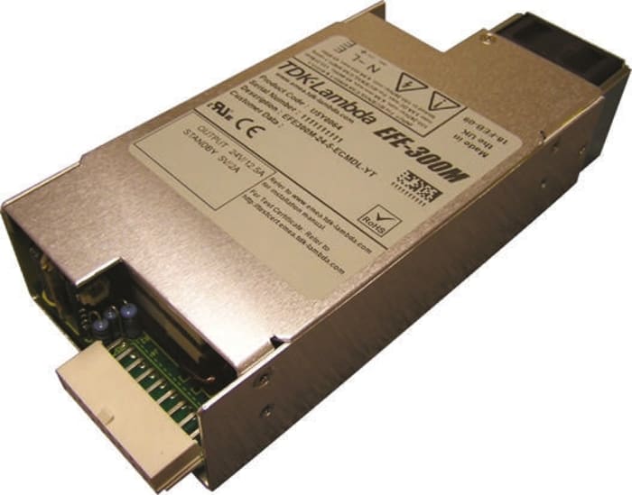 TDK-Lambda Embedded Switch Mode Power Supply (SMPS), EFE300M-24-5-ECMDL-YT, 24V dc, 12.5A, 300W, 1 Output, 120 →