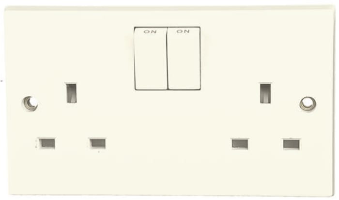 Volex Accessories White 2 Gang Power Socket, 13A, BS 1363