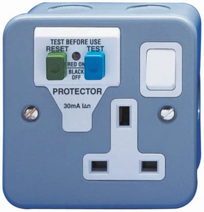 13A, Passive, Single Gang RCD Socket, Switched