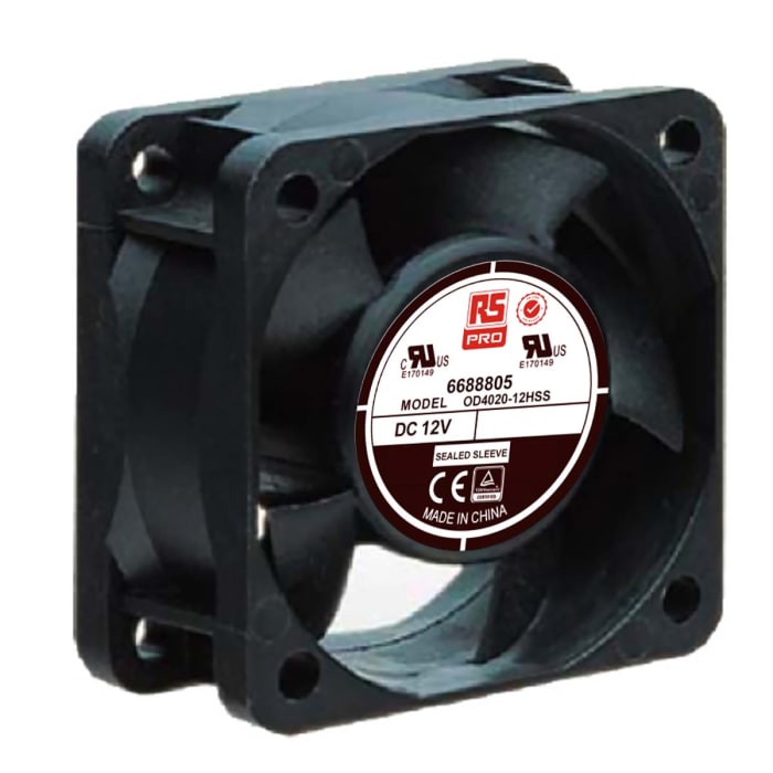 RS PRO Axial Fan, 12 V dc, DC Operation, 15.3m³/h, 1.2W, 110mA Max, 40 x 40 x 20mm