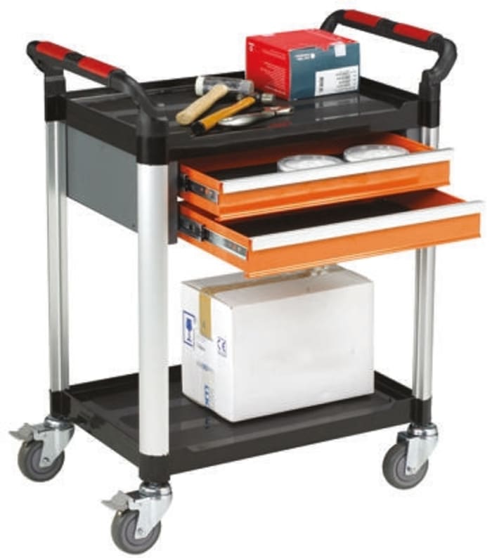 RS PRO, RS PRO 2 Shelf Aluminium Trolley, 630 x 424mm, 100kg Load, 669-3768