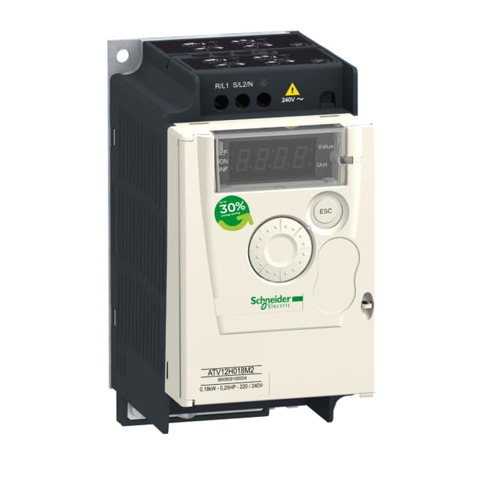 Schneider Electric Inverter Drive, 0.18 kW, 3 Phase, 230 V ac, 1.7 A, ATV 12 Series