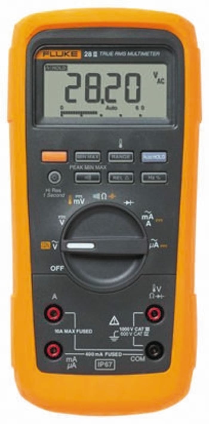 Fluke 28 Handheld Digital Multimeter, True RMS, 10A ac Max, 10A dc Max, 1000V ac Max - UKAS Calibrated