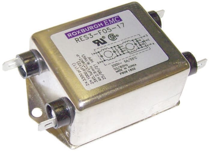 Roxburgh EMC, RES3 5A 250 V ac/dc, Chassis Mount RFI Filter, Tab, Single Phase