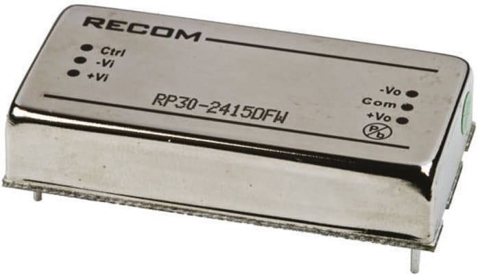 Recom RP30 FW DC-DC Converter, ±15V dc/ ±1A Output, 9 → 36 V dc Input, 30W, Through Hole, +85°C Max Temp -40°C