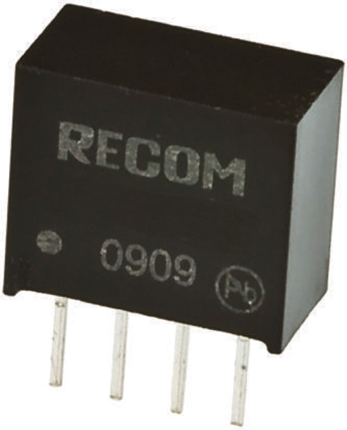 Recom Isolated DC-DC Converter, 5V dc/ 200mA Output, 4.5 → 5.5 V dc Input, Through Hole, +100°C Max Temp -40°C