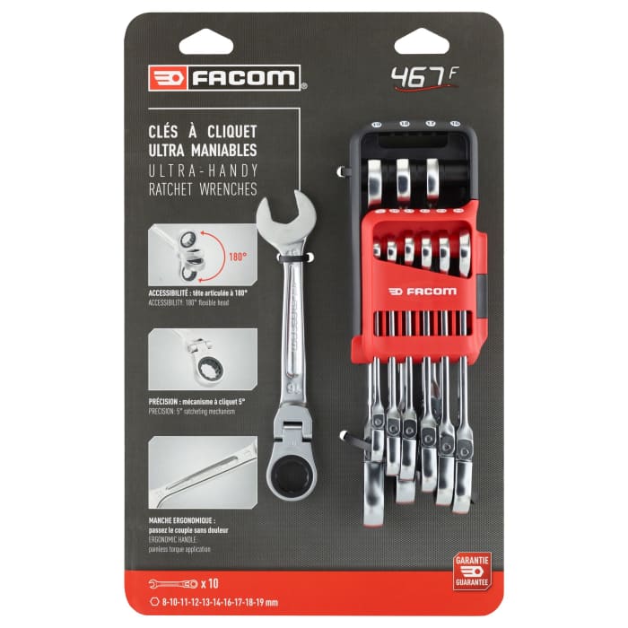 Jeu de clés Facom 467BF 10 pièces en Acier chrome vanadium 8 → 19 mm