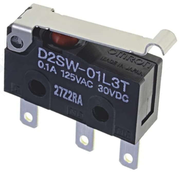 Omron Simulated Roller Lever Microswitch, Tab Terminal, 100 mA @ 30 V dc, SPDT, IP67