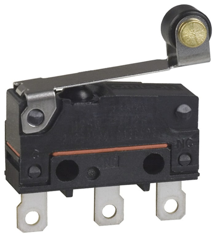 Omron Roller Lever Microswitch, Tab Terminal, 100 mA @ 30 V dc, SPDT, IP67