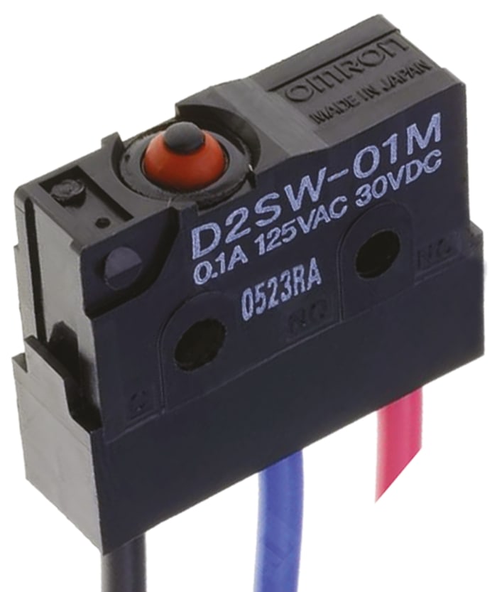 Omron Pin Plunger Micro Switch, Pre-wired Terminal, 2 A @ 250 V ac, SPDT, IP67