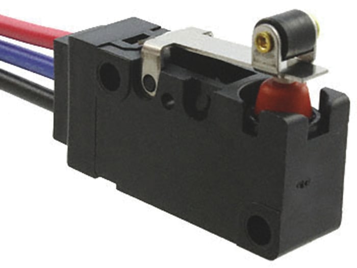 Omron Short Roller Lever Microswitch, Pre-wired Terminal, 100 mA @ 30 V dc, SPDT, IP67