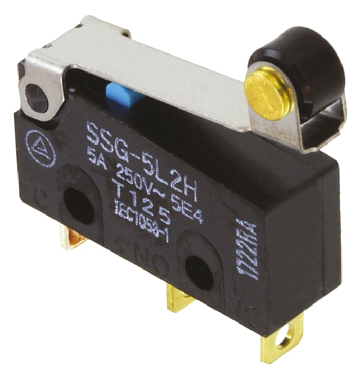 Omron Roller Lever Microswitch, Solder Terminal, 100 mA @ 30 V dc, SPDT, IP40