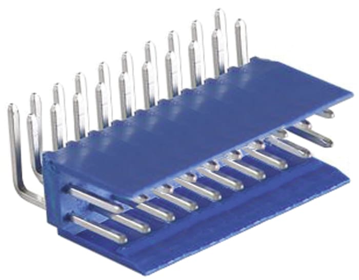 TE Connectivity AMPMODU HE14 Series Right Angle Through Hole PCB Header, 20 Contact(s), 2.54 mm Pitch, 2 Row, Shrouded
