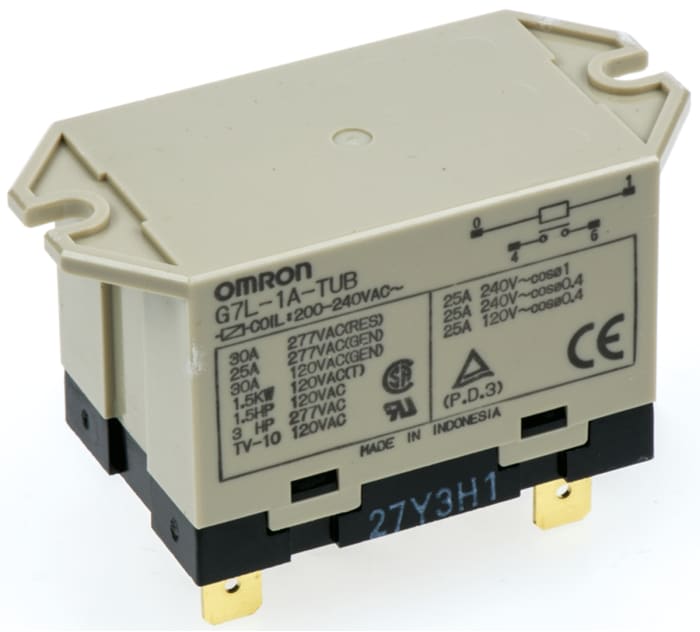 Omron Panel Mount Power Relay, 120V ac Coil, 30A Switching Current, SPST