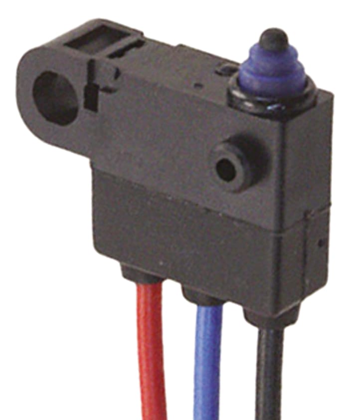 Omron Pin Plunger Micro Switch, Pre-wired Terminal, 2 A @ 12 V dc, SPDT, IP67