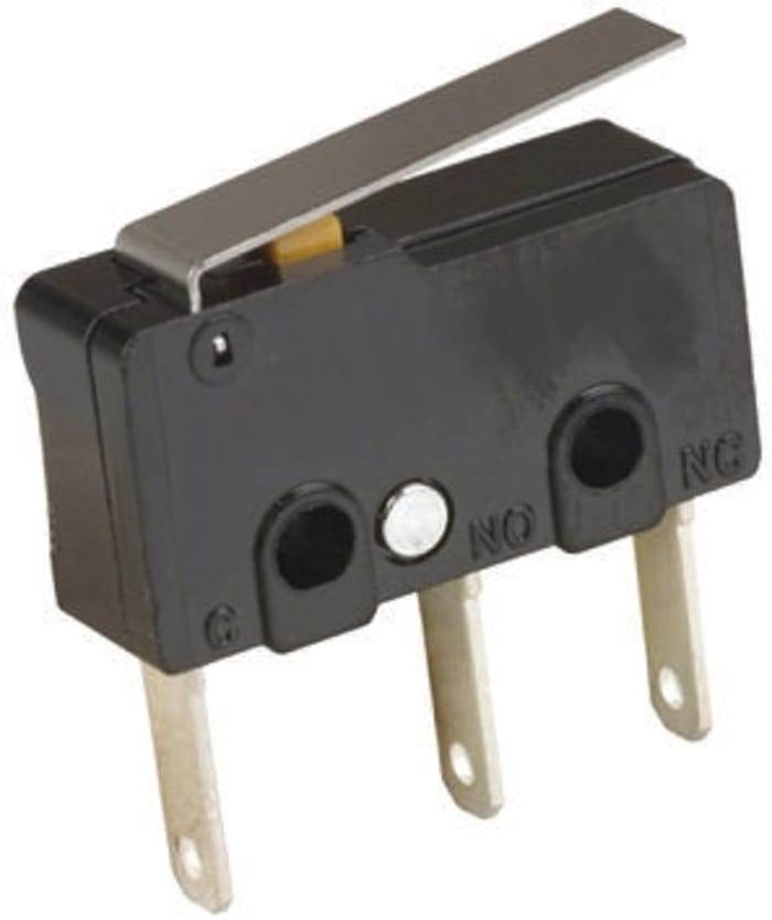 Omron Hinge Lever Microswitch, Tab Terminal, 100 mA @ 30 V dc, SPDT, IP40