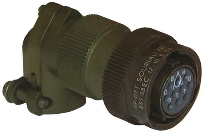 Souriau Sunbank by Eaton, 851, Copper Alloy Right Angle 19 Way Cable Mount MIL Spec Circular Connector Plug, Pin