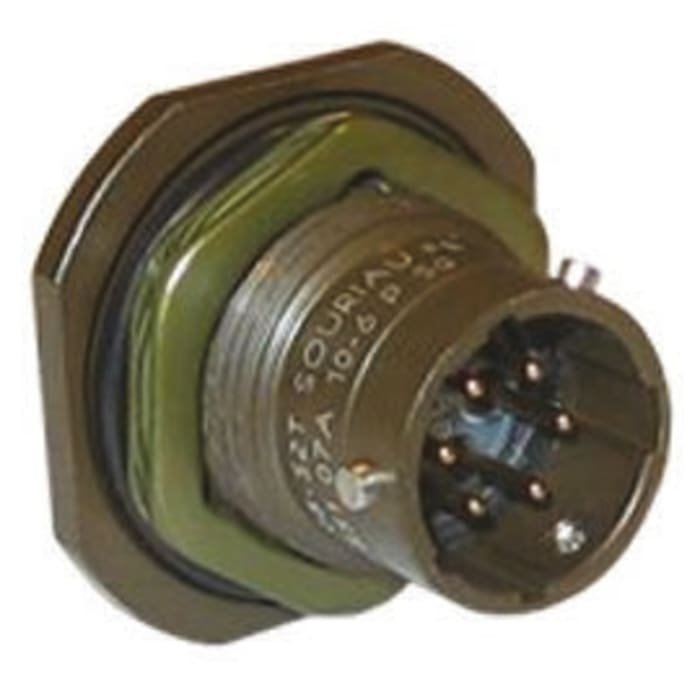 Souriau, 851, Copper Alloy 6 Way Panel Mount MIL Spec Circular Connector Receptacle, Pin Contacts,Shell Size 10,