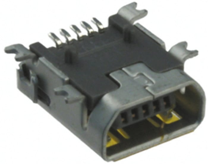 JAE, DX3 Right Angle, SMT Mount, Version 2.0 Type AB Mini USB Connector, Receptacle