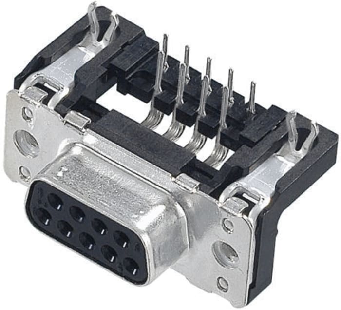HARTING D-Sub Standard 9 Way Right Angle Through Hole D-sub Connector Socket, 2.74mm Pitch, with Boardlocks, M3