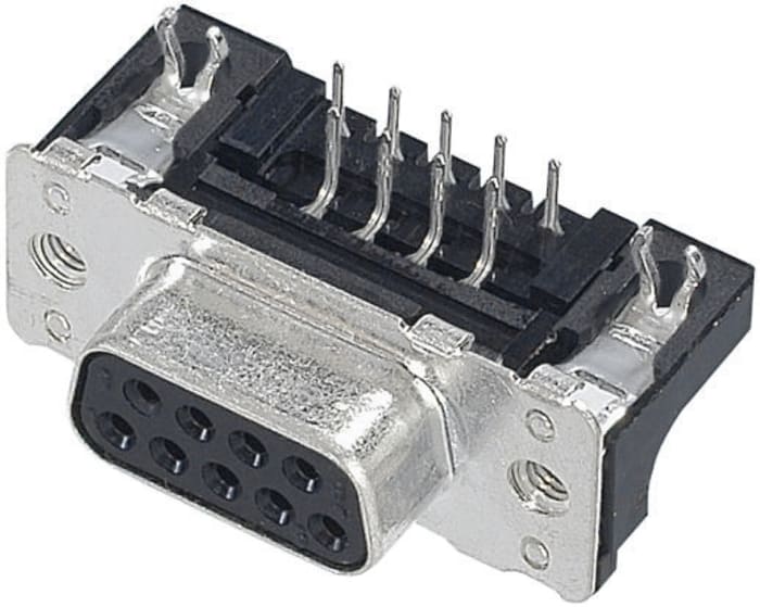 Harting 15 Way Right Angle Through Hole PCB D-sub Connector Socket, 2.74mm Pitch, with 4-40 UNC Female Screwlocks,