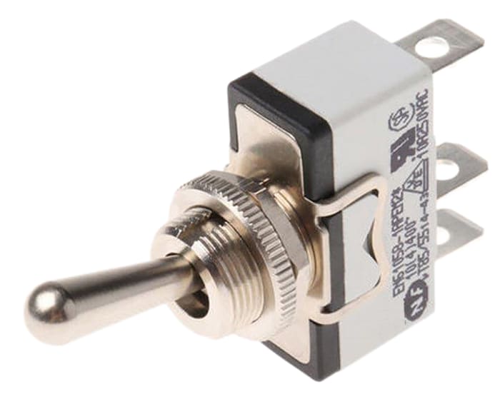 APEM Toggle Switch, Panel Mount, On-Off-On, SPST, Solder Lug Terminal, 250V ac