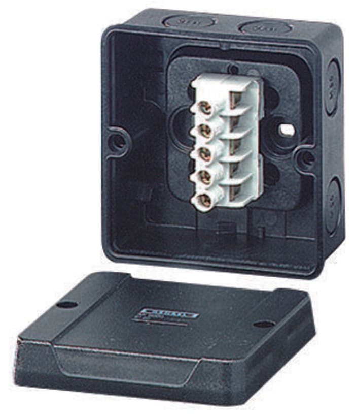 HENSEL Black Polycarbonate Junction Box, IP65, 5 Terminals, 88 x 88 x 53mm