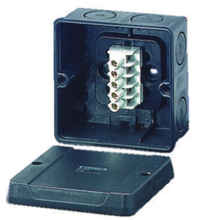 HENSEL Black Polycarbonate Junction Box, IP65, 5 Terminals, 98 x 98 x 61mm
