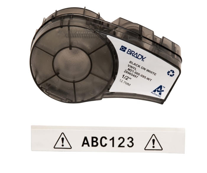 Brady B-595 Black on Black on White Label Printer Tape, 6.4 m Length, 12.70 mm Width
