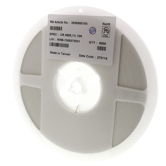 RS PRO RS 10kΩ Kalın Filmli SMD Direnç, ±1% Toleranslı 0805 Kasalı, 0,125W, ±100ppm/°C