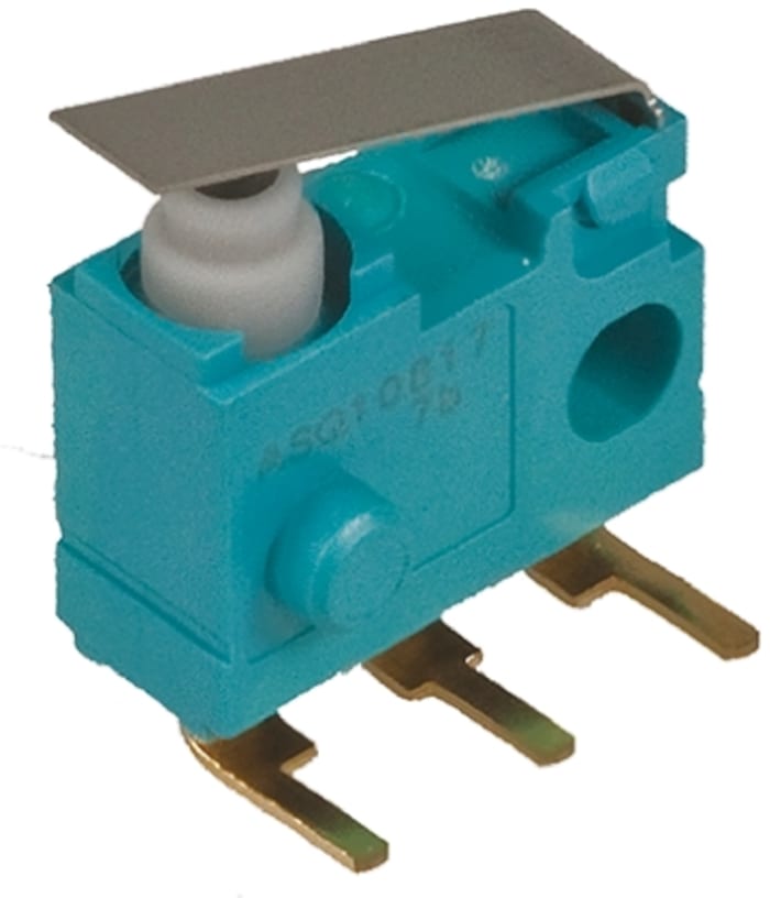 Panasonic Leaf Lever Micro Switch, Right Angle PCB Terminal, 100 mA @ 30 V dc, SPDT, IP67