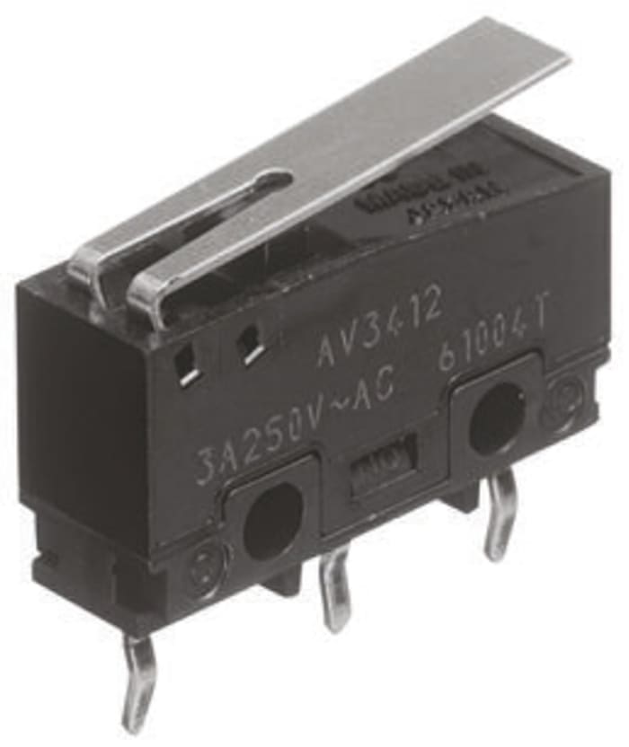 Panasonic Short Hinge Lever Micro Switch, Solder Terminal, 100 mA @ 30 V dc, SP-CO