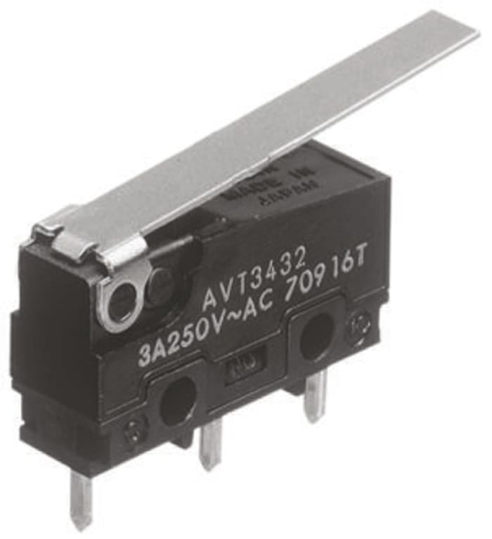 Panasonic Long Hinge Lever Micro Switch, PCB Terminal Terminal, 5A, 250 V ac, SPCO