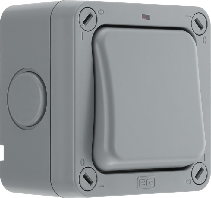 BG Electrical Grey Outdoor Light Switch, 2 Way, 1 Gang, Storm
