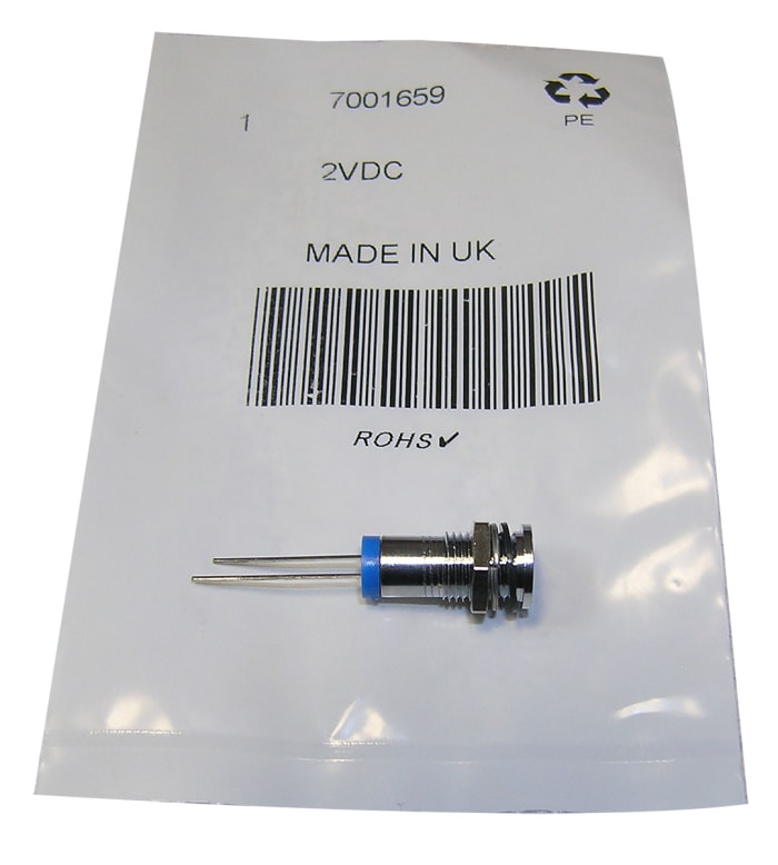 RS PRO Blue Panel Mount Indicator, 2V dc, 8mm Mounting Hole Size, IP67