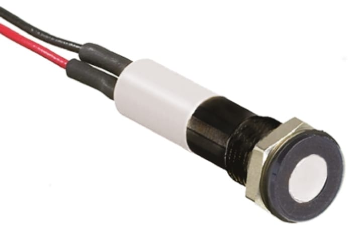 RS PRO White Panel Mount Indicator, 24V dc, 8mm Mounting Hole Size, Lead Wires Termination, IP67