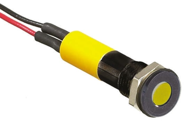 RS PRO Yellow Panel Mount Indicator, 2V dc, 6mm Mounting Hole Size, Lead Wires Termination, IP67