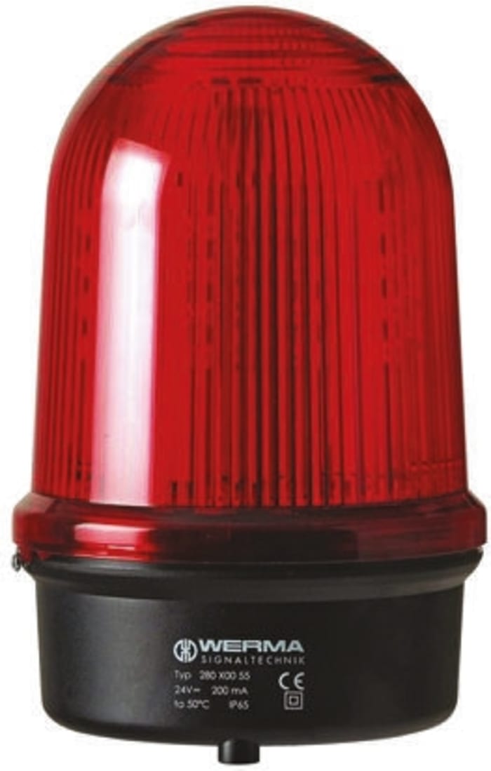 Werma BM 280 Series Red Flashing Beacon, 24 V dc, Surface Mount, LED Bulb