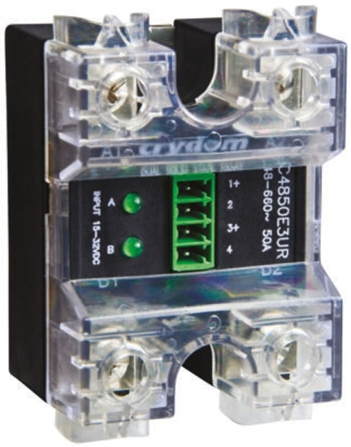 Relé de estado sólido Crydom Evolution, control 15 → 32 V dc, carga 48 → 600V ac, 50 A rms máx., montaje