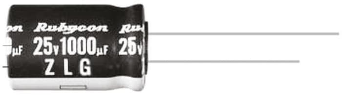 Rubycon 100μF Aluminium Electrolytic Capacitor 25V dc, Radial, Through Hole - 25ZLG100MEFC6.3X11