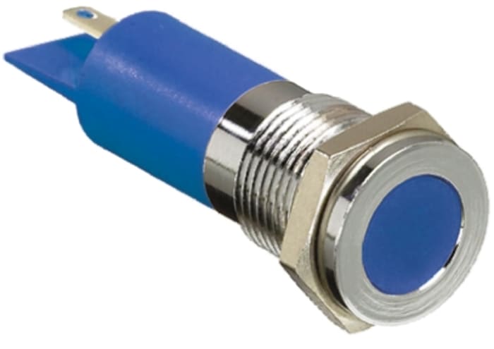 Indikátor pro montáž do panelu 14mm Zapuštěné barva Modrá, typ žárovky: LED Pájecí plíšek, 220V ac RS PRO