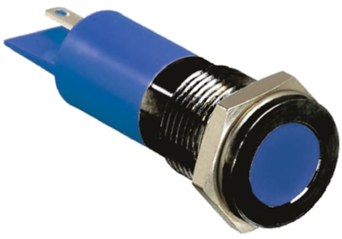 RS PRO Blue Panel Mount Indicator, 6 → 36V dc, 14mm Mounting Hole Size, Solder Tab Termination, IP67