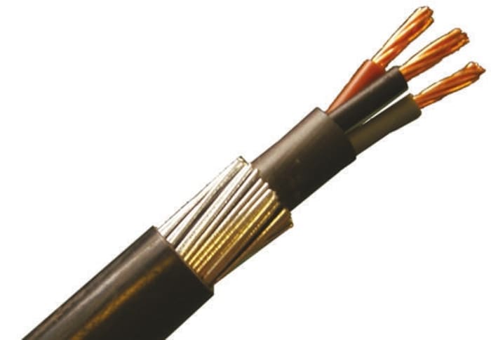RS PRO 3 Core Armoured Cable, 6 mm², Black Polyvinyl Chloride PVC Sheath, 52 A, 1 kV