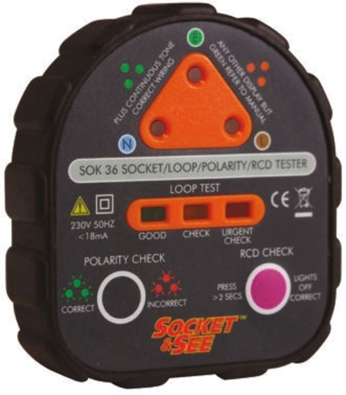 Socket & See SOK 36 Soket Test Cihazı, 13A, 230V ac, Model No: SOK 36, RS Kalibrasyonlu