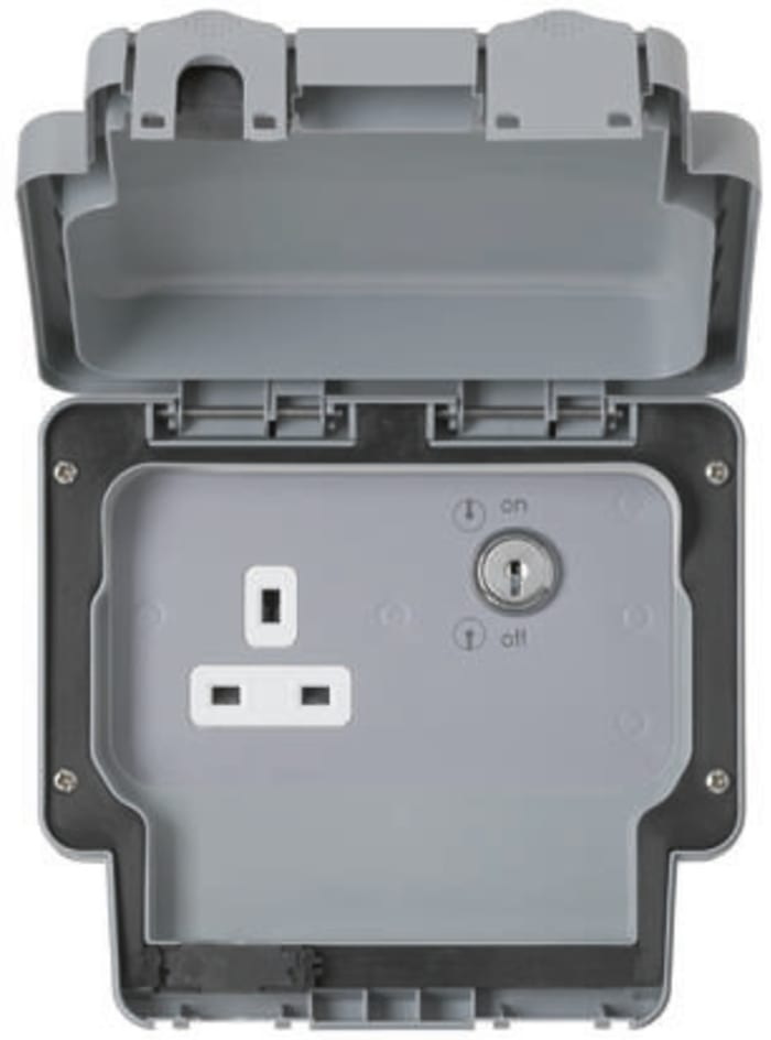 MK Electric Plug Socket, 13A, Type G - British, Outdoor Use
